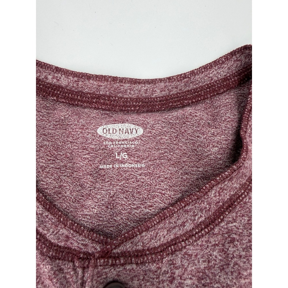 Old Navy Henley Shirt Short Sleeve Modern Mens Large Burgundy Heather Red Soft - Picture 4 of 4